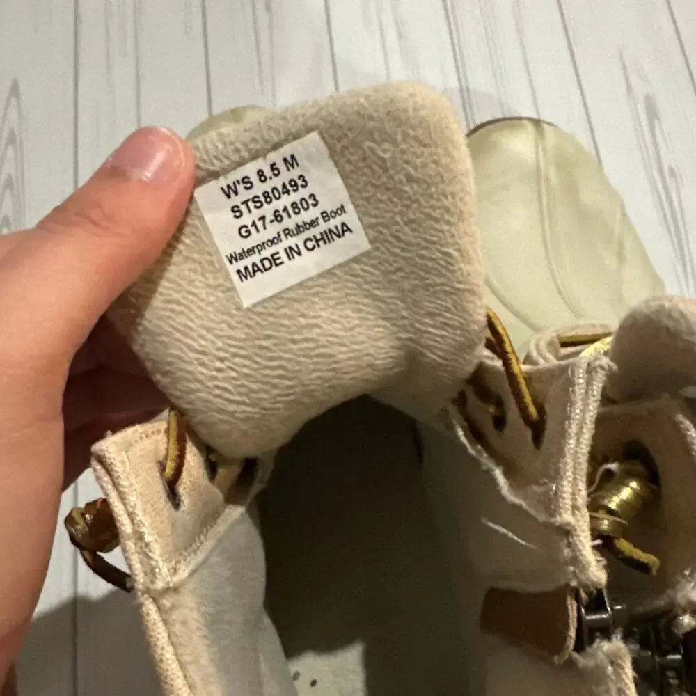 Womens Sperry Top-Sider Saltwater Canvas Rain Boots Oat/Gold Waterproof Rubber